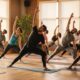 Hot yoga practitioners in a warm studio, showcasing community and wellness